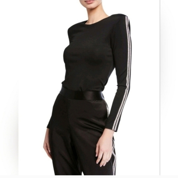 Alice + Olivia Livi Raven Crystal Embellished Side Stripe Top Size 0 - Picture 2 of 6